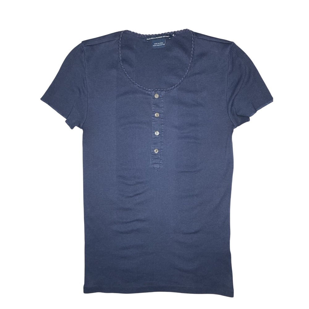 Ralph Lauren Sport Women's Blue Fima Cotton Henley Top Medium